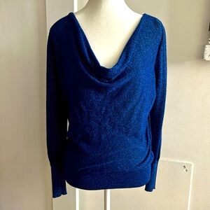 Blue metallic cowl neck, banded bottom INC sparkly top